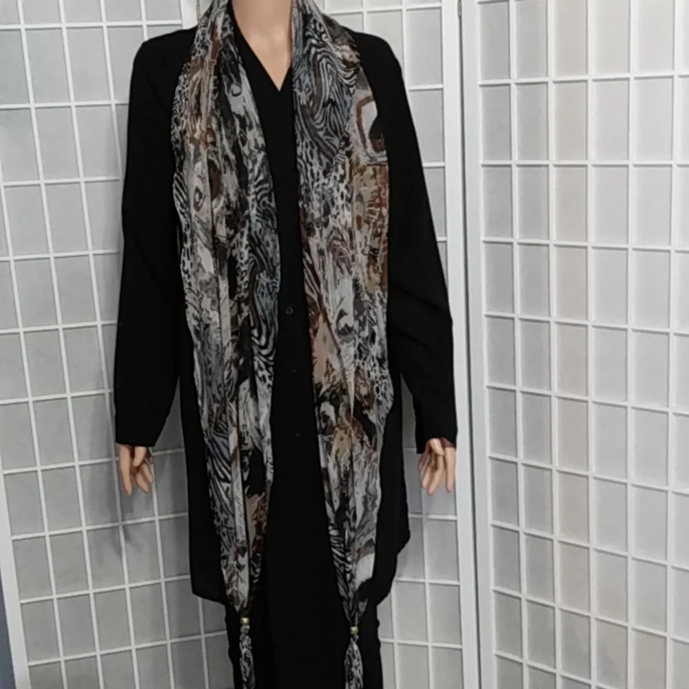 Sheer Animal-Print‎ Scarf/Wrap – Gold Bead Trim – Lightweight